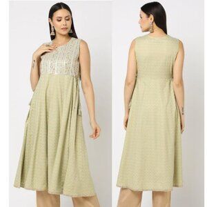 NWT Kurta, A-line dress from Avaasa, green,  attachable sleeves, size Med